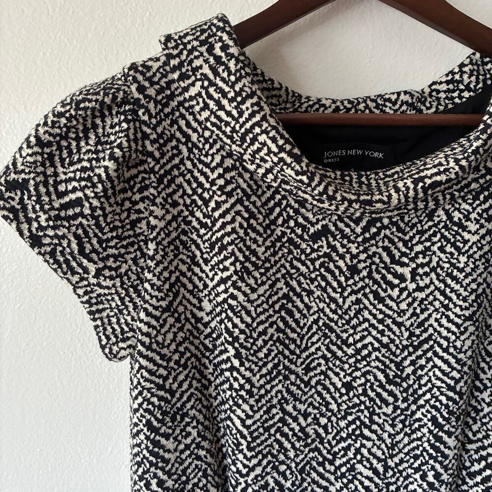 Jones New York Dress Black White Sheath Knit Midi NWT Cotton Blend Size 6
